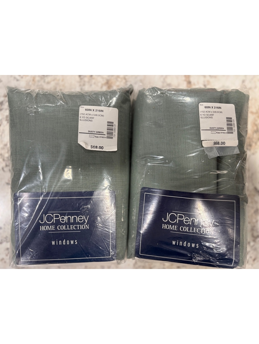 JCPenney Home Collection Window Scarf Valance Dusty Green 60x216 Set of 2